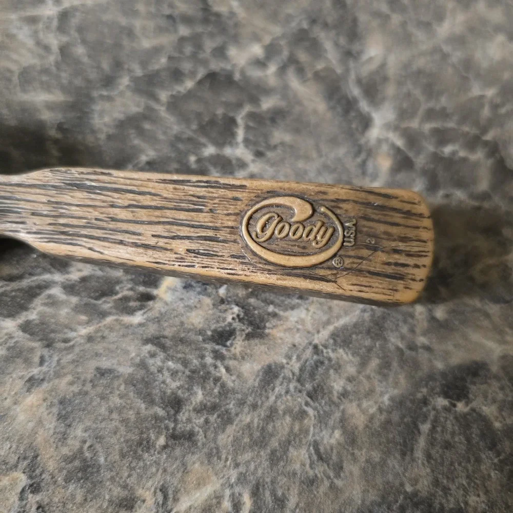 Vintage Goody Faux Wood Grain Hair Brush Nylon‎ Bristles Smoothing Brown 7.5